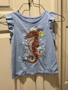 Tommy Bahama Light Blue Girls Sequin Seahorse Ruffle Tank